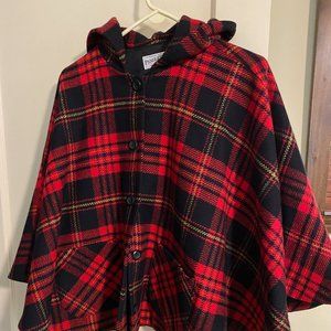 Women's Pendleton Red & Black Plaid Cape with hood - MINT